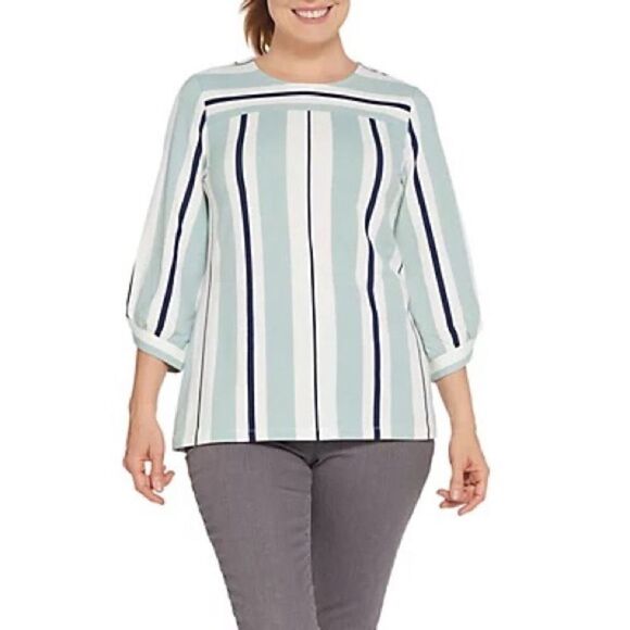 Studio by Denim & Co. Striped 3/4-Sleeve A-Line Top - Picture 1 of 7